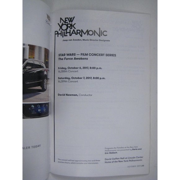 New York City Philharmonic Stagebill October 2017 Star Wars Lincoln Center - Picture 3 of 11